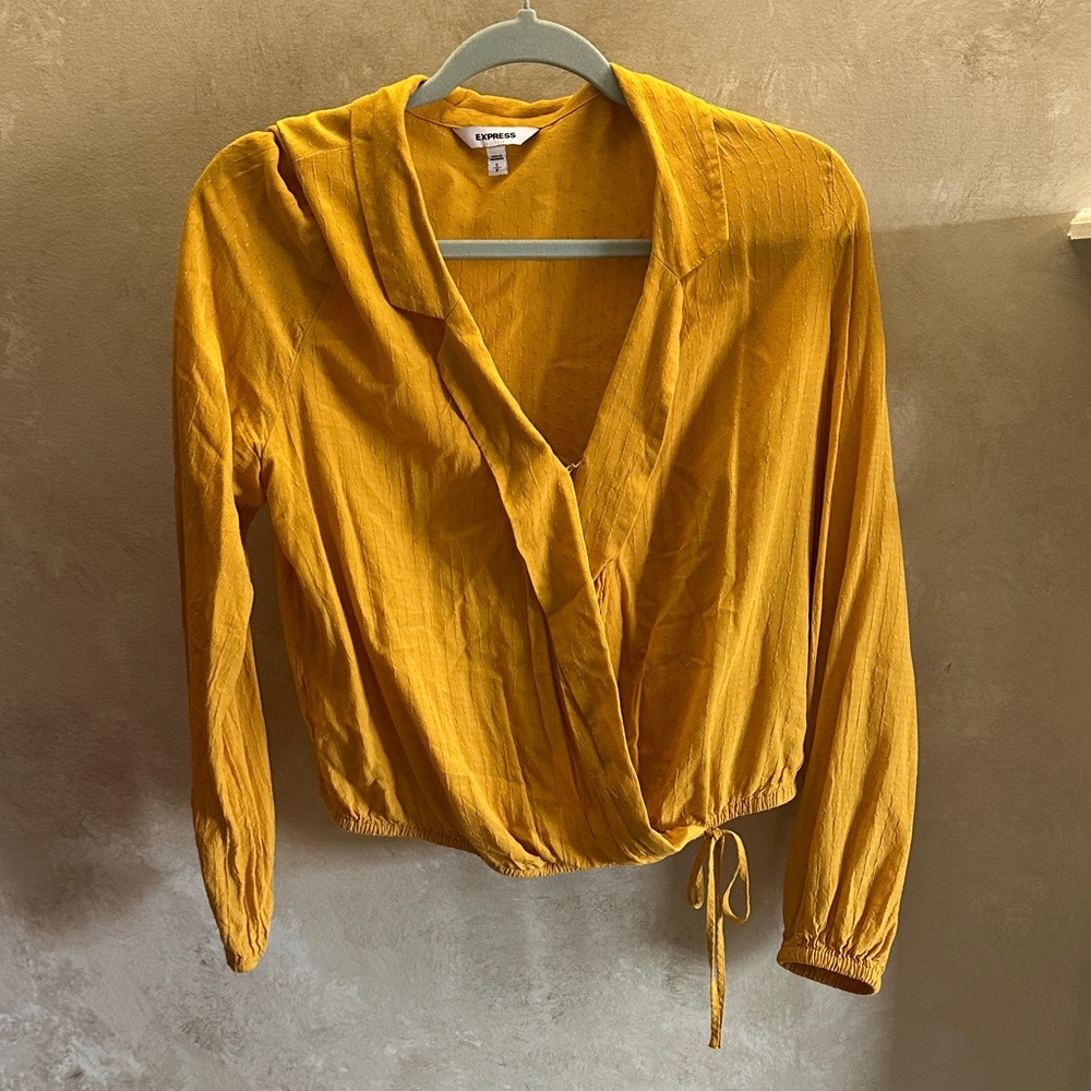 Express Mustard Wrap Blouse - S